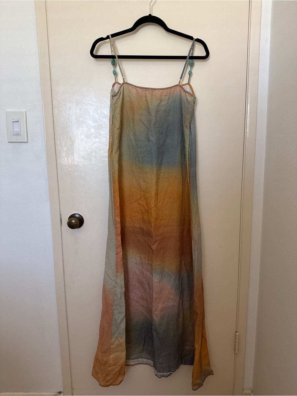 STAUD Laura Linen Beaded Strap Maxi Dress Multi Size M - Picture 4 of 14
